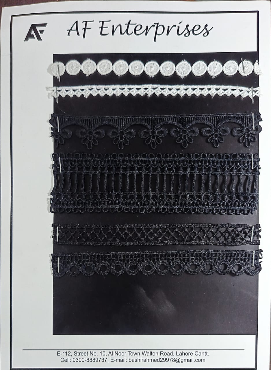 White & Black Embroidered Lace Trims – Contrast Utility Collection (AF Enterprises)